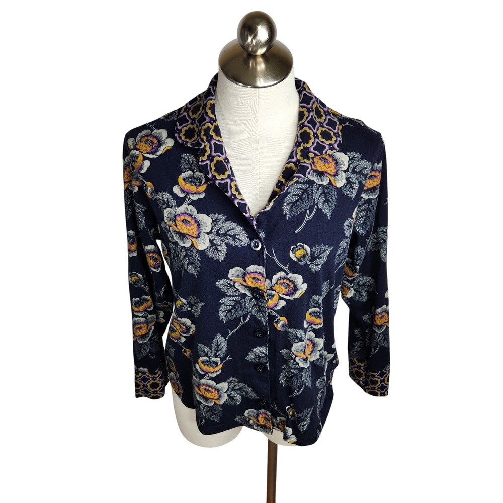 Vera Bradley Pajama Shirt Top Small Long Sleeve Button Up Floral Sleepwear